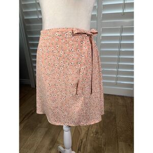 Vtg 90s Streetwear Peach Floral Print A-Line Wrap Mini Skirt Small Rayon Buffy